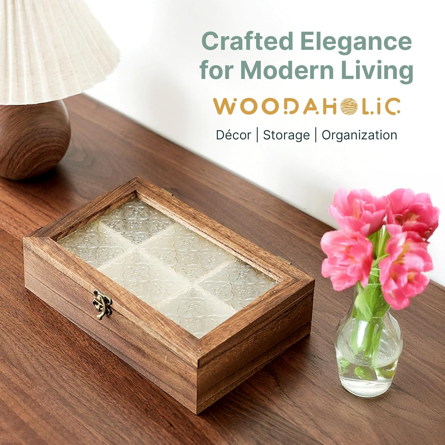 Set of 3 Moroccan Glass Wooden Boxes
