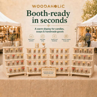 Natural Wood 5-Tier Display Riser Stand - Tabletop Stair-Step Shelf for Perfume, Cupcakes, Candles, Crystals, Nail Polish & Vendor Booths