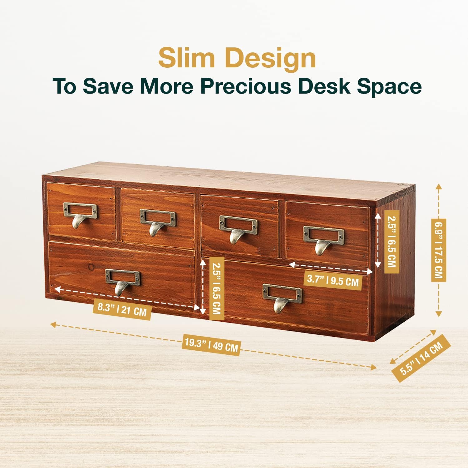 Load image into Gallery viewer, 6-Drawer Vintage Desk Organizer Classic Brown Wood Storage Drawers for Tabletop - Slim Retro Style