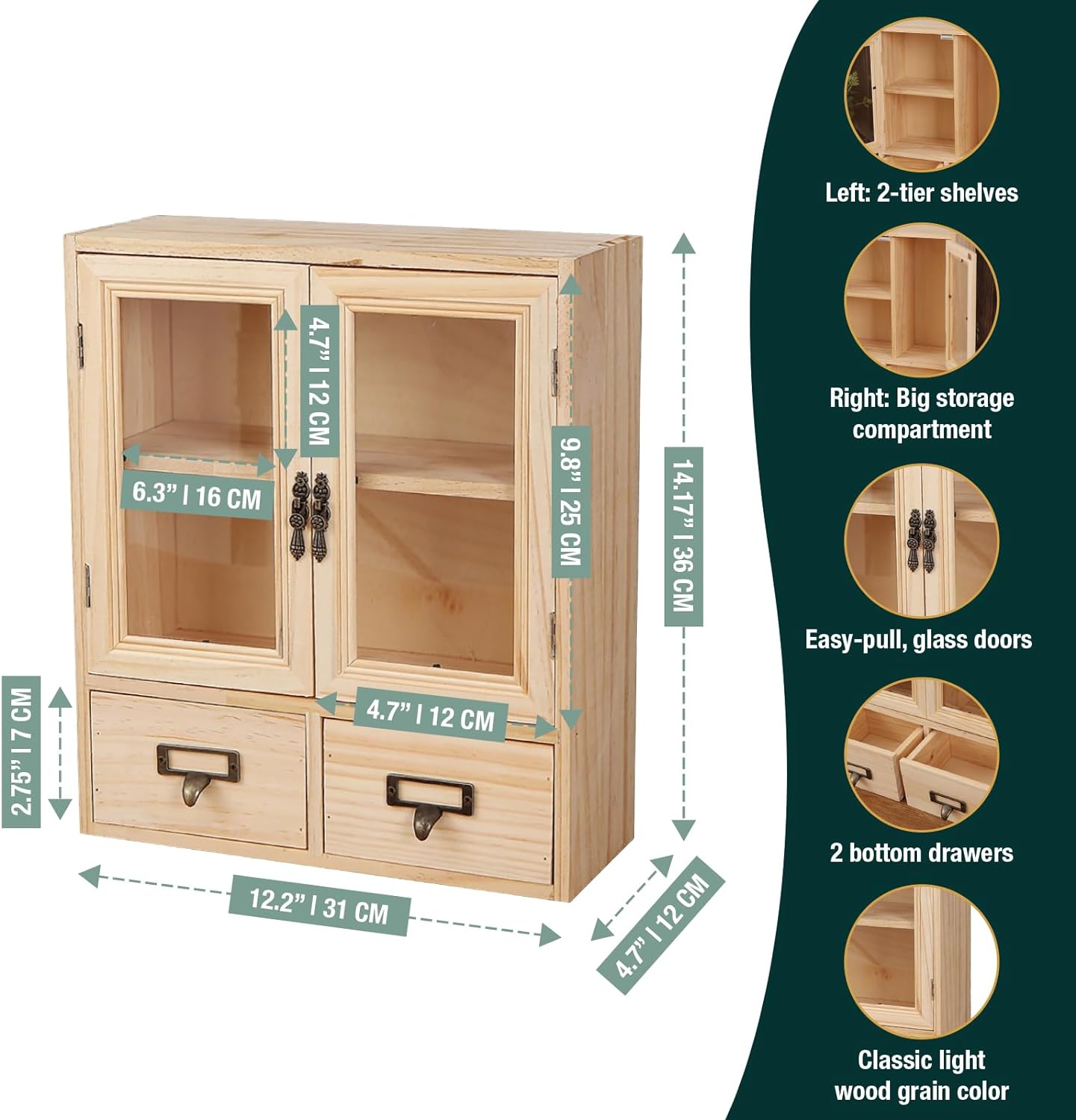 Mini Table Top Storage Cabinet with Clear Glass Doors 