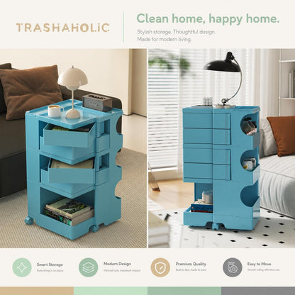 4-Drawer Rolling Storage Trolley with Open Shelves & Multi-Purpose Organizer - Ocean Blue