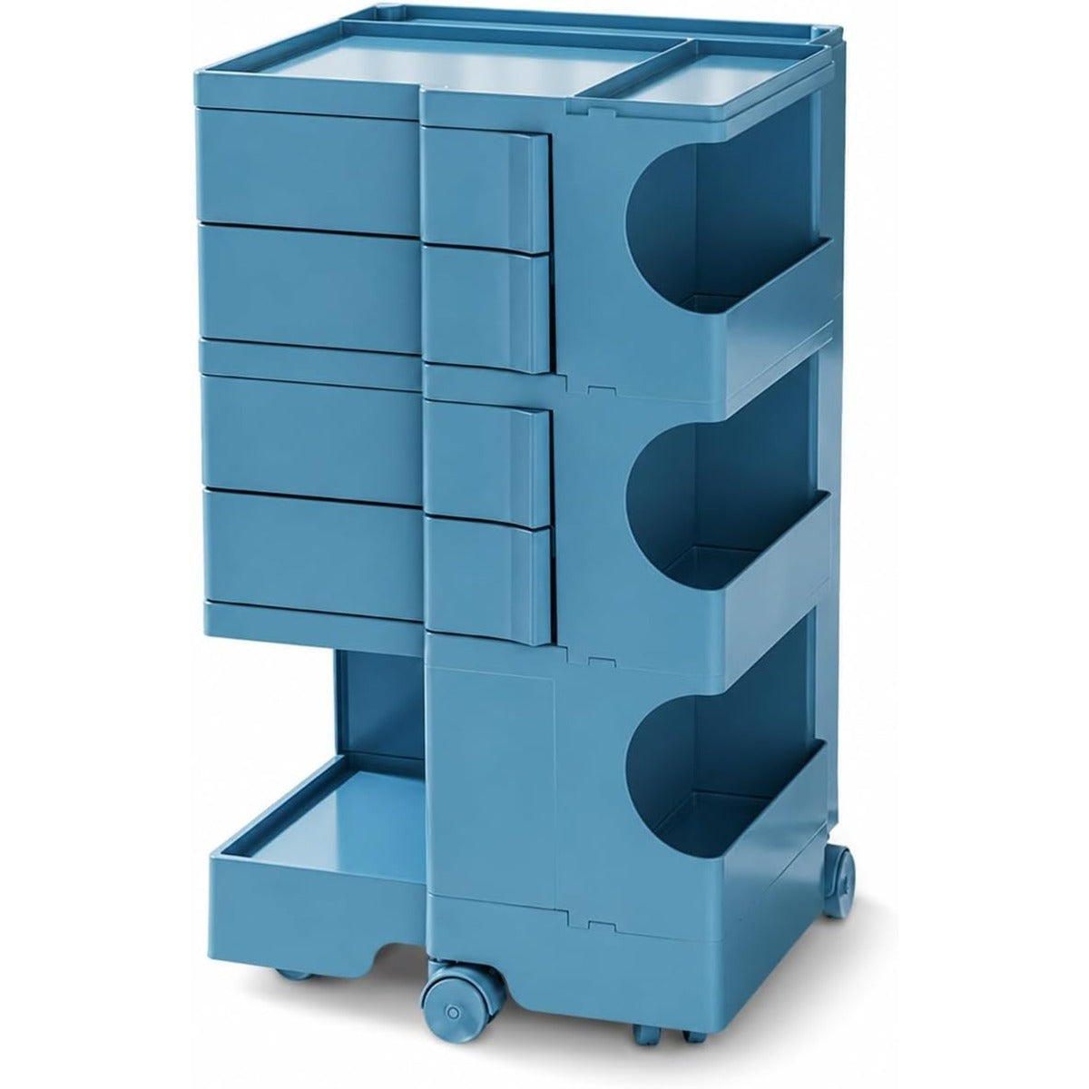 4-Drawer Rolling Storage Trolley with Open Shelves & Multi-Purpose Organizer - Ocean Blue