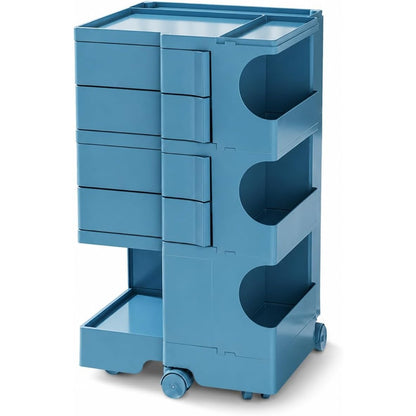 4-Drawer Rolling Storage Trolley with Open Shelves & Multi-Purpose Organizer - Ocean Blue
