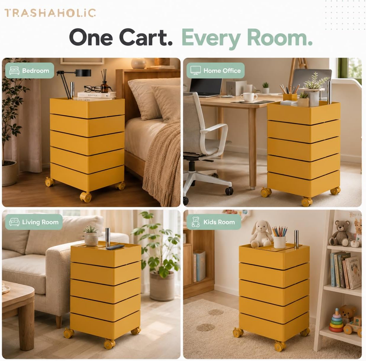 5-Tier Rotating Drawer Utility Cart with Locking Wheels for Crafts, Toys & Office Storage - Yellow