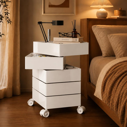 5-Level Rotating Drawer Rolling Organizer Trolley with Locking Casters - White