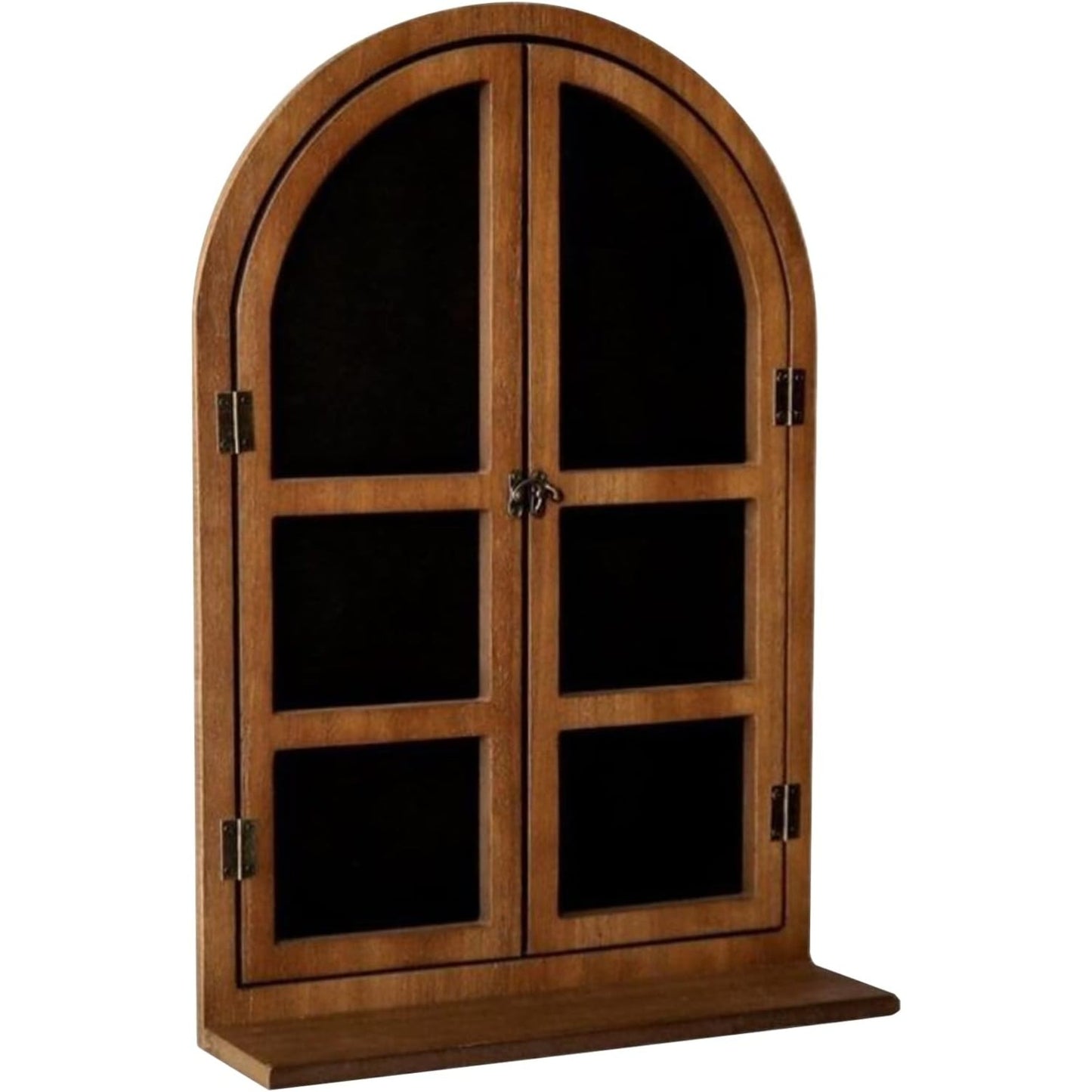 Rustic Arched Window Wood Frame Board - Farmhouse Style Frame Wall Decor with Window Sill & Shutters