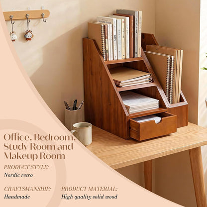 Vintage Wooden Desk Organizer Set of 2 – Desktop File Holder, Shelf Organizer & Drawer Storage