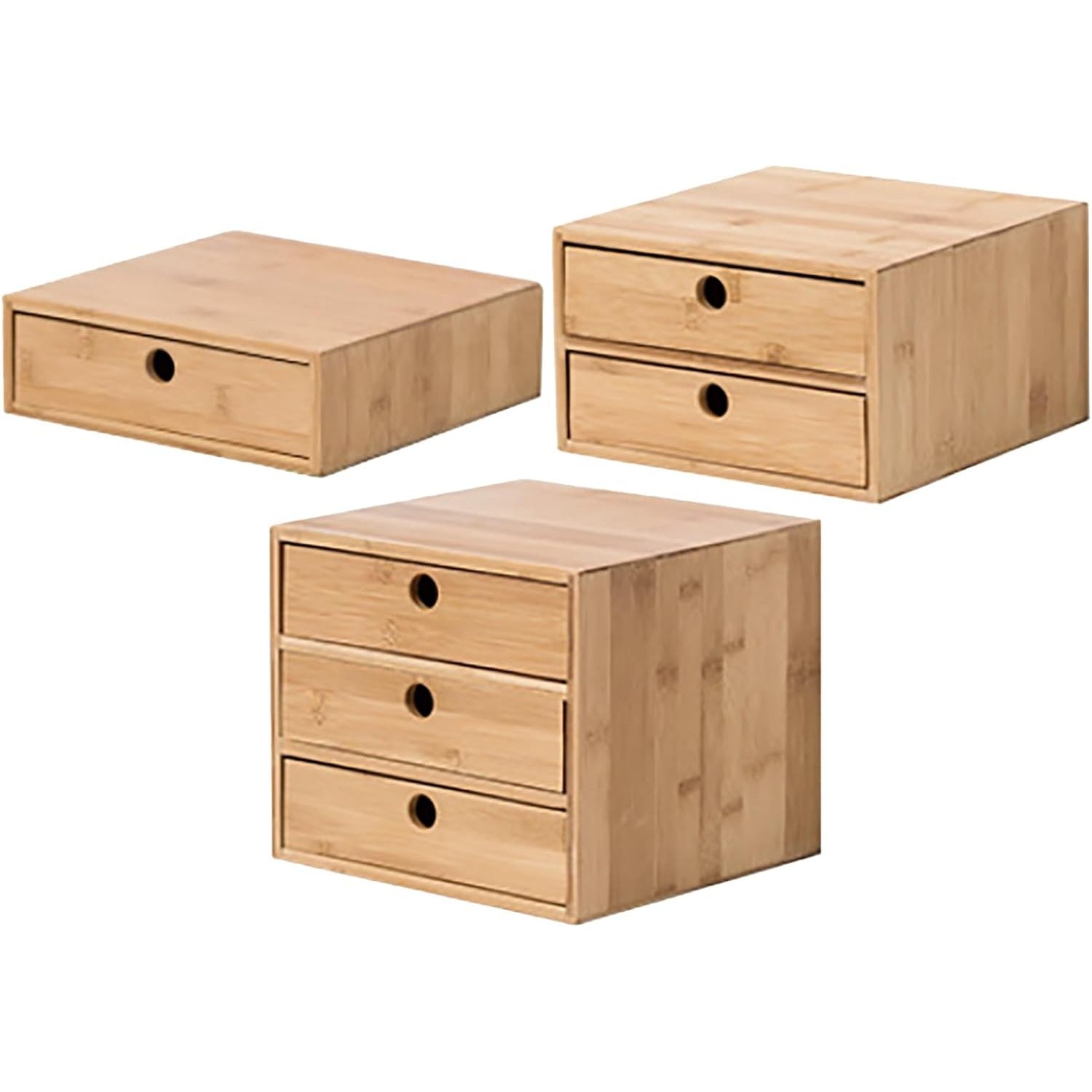 3 Piece Bamboo Desk Organizer Set - Stackable Desktop Drawers – Primo ...