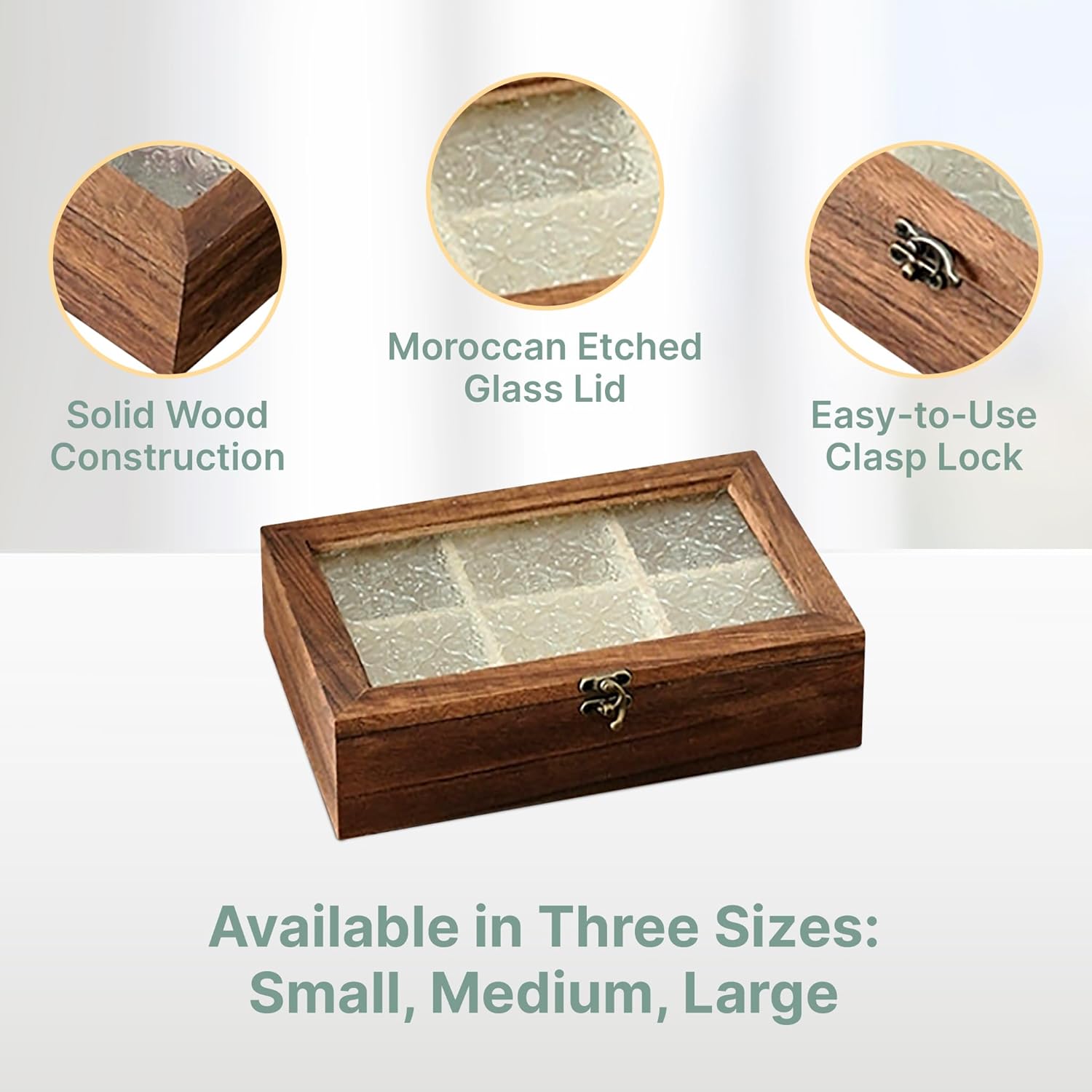 Set of 3 Moroccan Glass Wooden Boxes