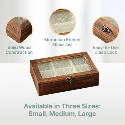 Set of 3 Moroccan Glass Wooden Boxes