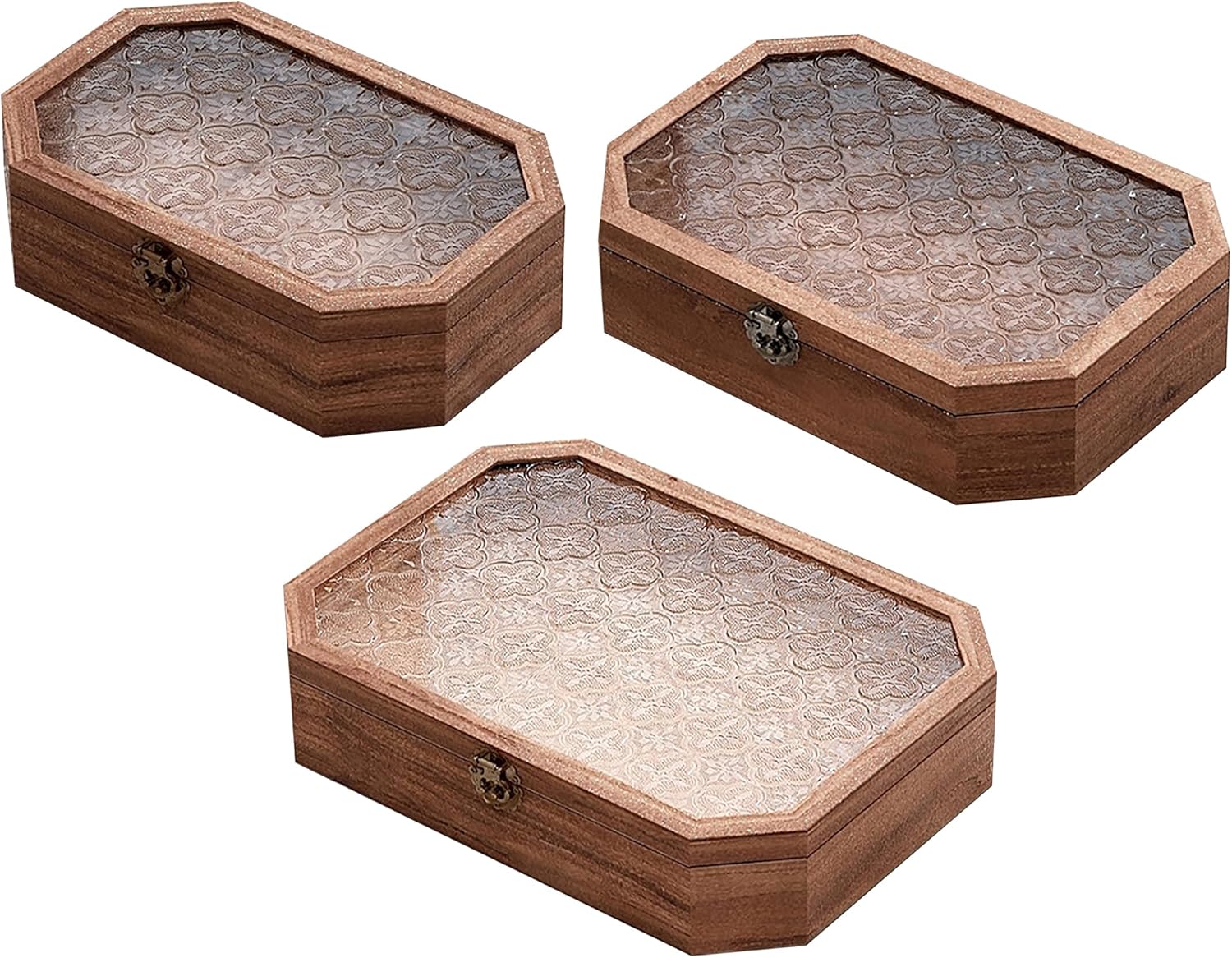 Set of 3 Solid Wood Storage Boxes with Lids 