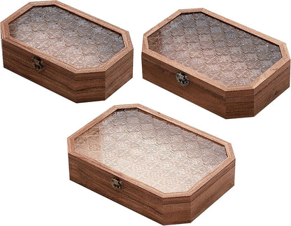 Set of 3 Solid Wood Storage Boxes with Lids 