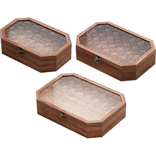 Set of 3 Solid Wood Storage Boxes with Lids - Decorative Cathedral-Style Organizer Boxes with Clasp Lock