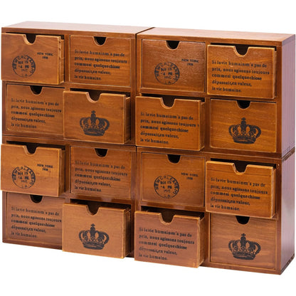 Mahogany Wood Desk Organizers - 4-Drawer Stackable Storage Set, Vintage Style, Fully Assembled