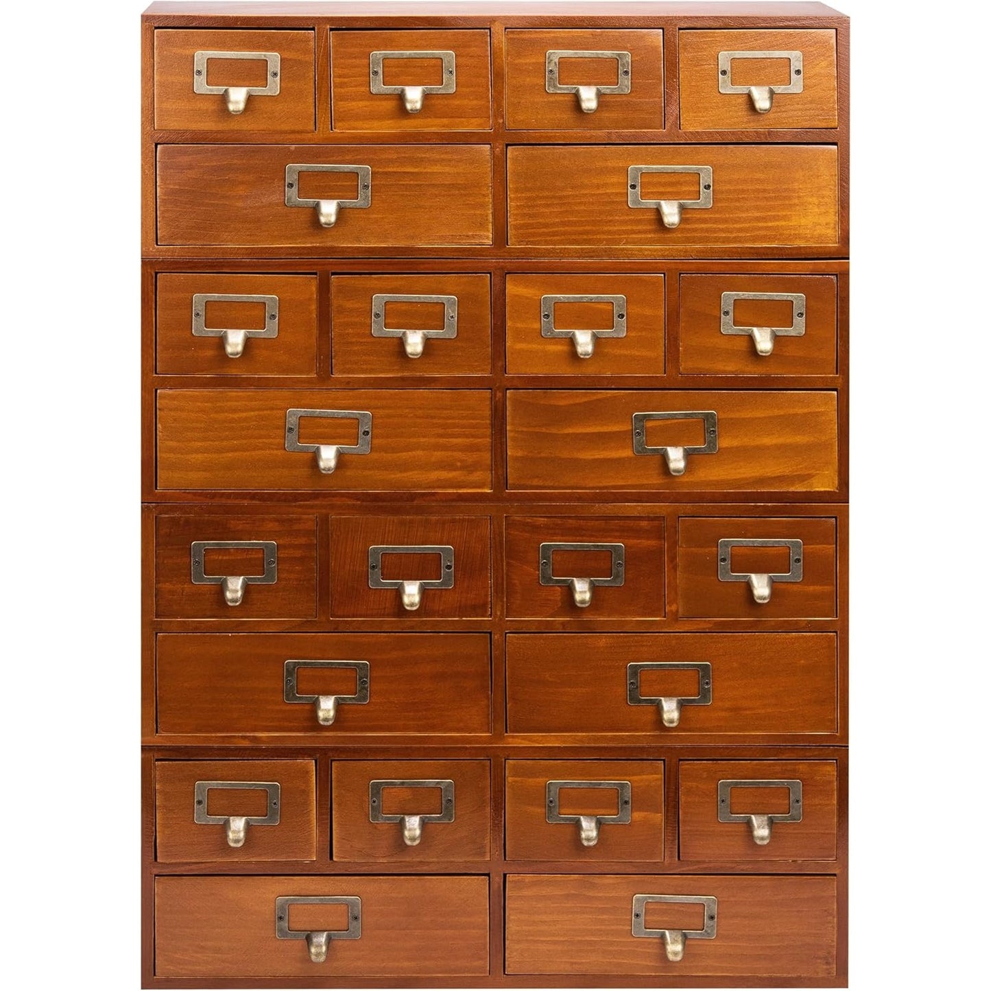 4-Piece Retro Slim Desktop Cabinet Set - Classic Brown Wood, 6 Drawers Each, Fully Assembled