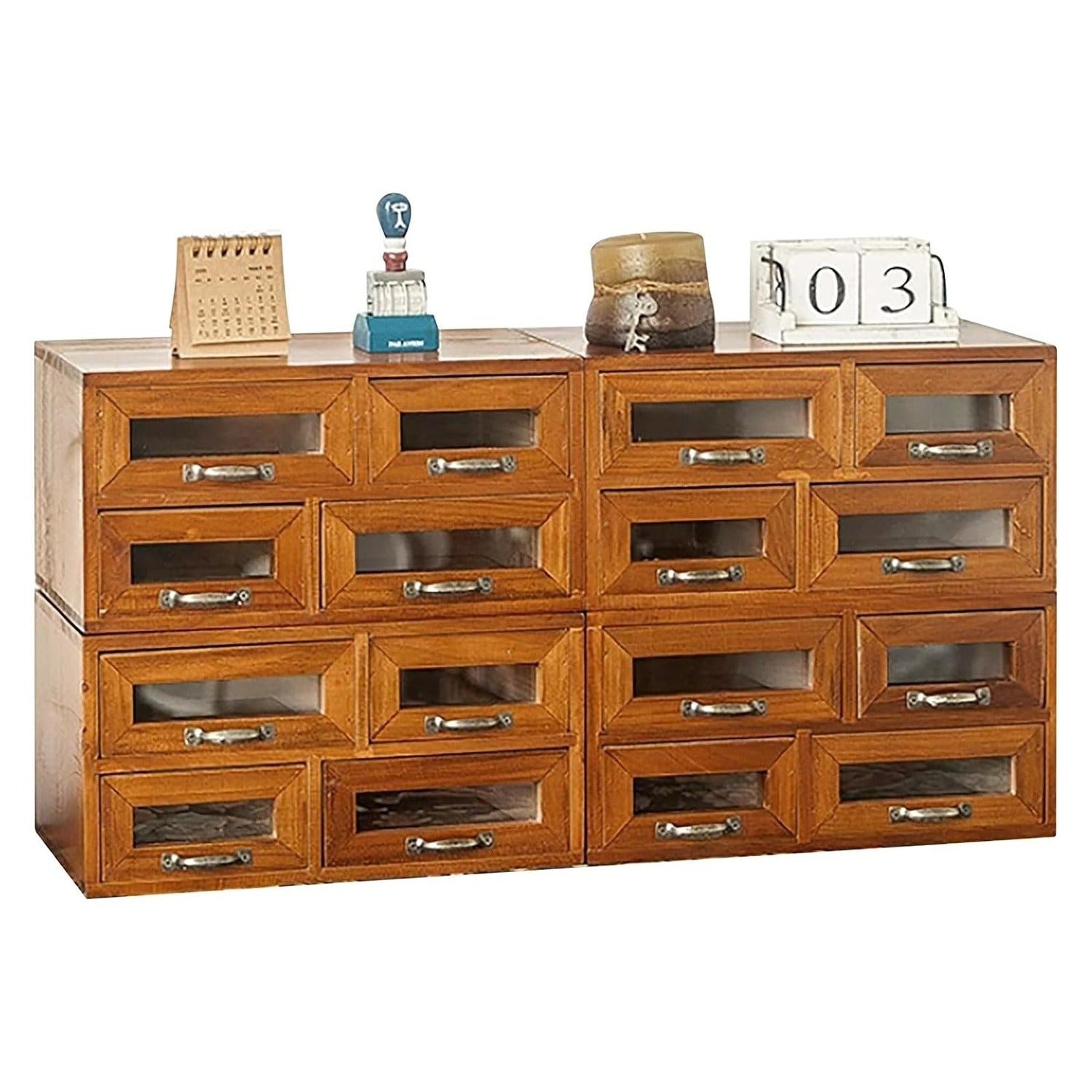 Load image into Gallery viewer, 16-Drawer Mahogany Wood Organizer: 4x4 Versatile Desktop Storage with Transparent Drawers for Office, Vanity &amp; Kitchen