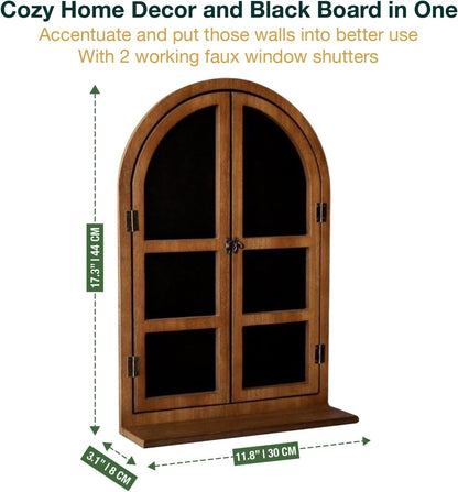 Rustic Arched Window Wood Frame Board - Farmhouse Style Frame Wall Decor with Window Sill & Shutters