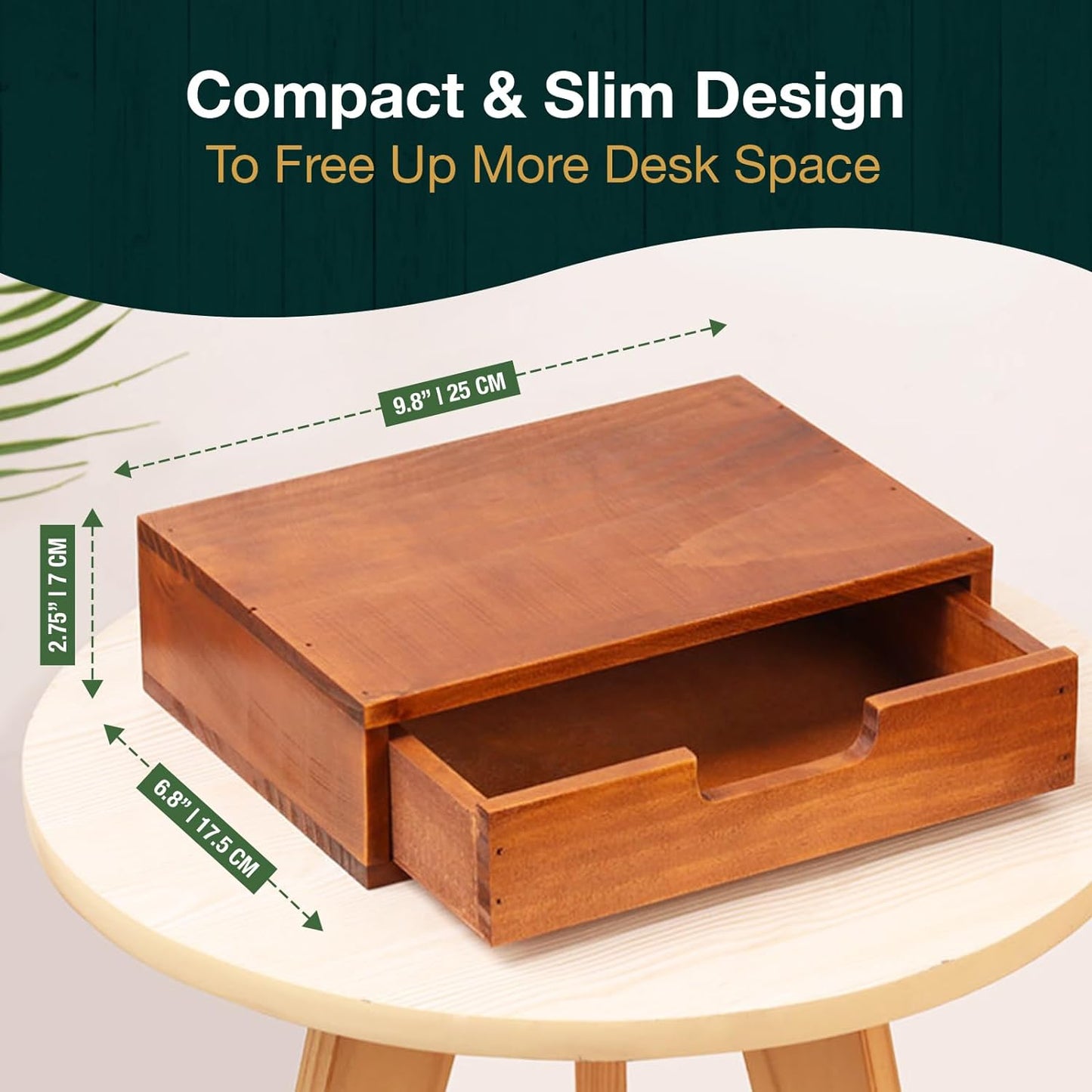 Single Drawer Desktop Storage Organizer in a Modern Wood Design-Countertop Organizer Drawer in Modern Mahogany Wood