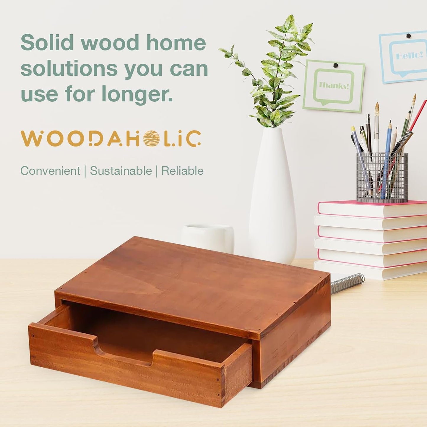 Single Drawer Desktop Storage Organizer in a Modern Wood Design-Countertop Organizer Drawer in Modern Mahogany Wood