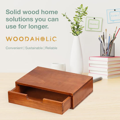 Single Drawer Desktop Storage Organizer in a Modern Wood Design-Countertop Organizer Drawer in Modern Mahogany Wood