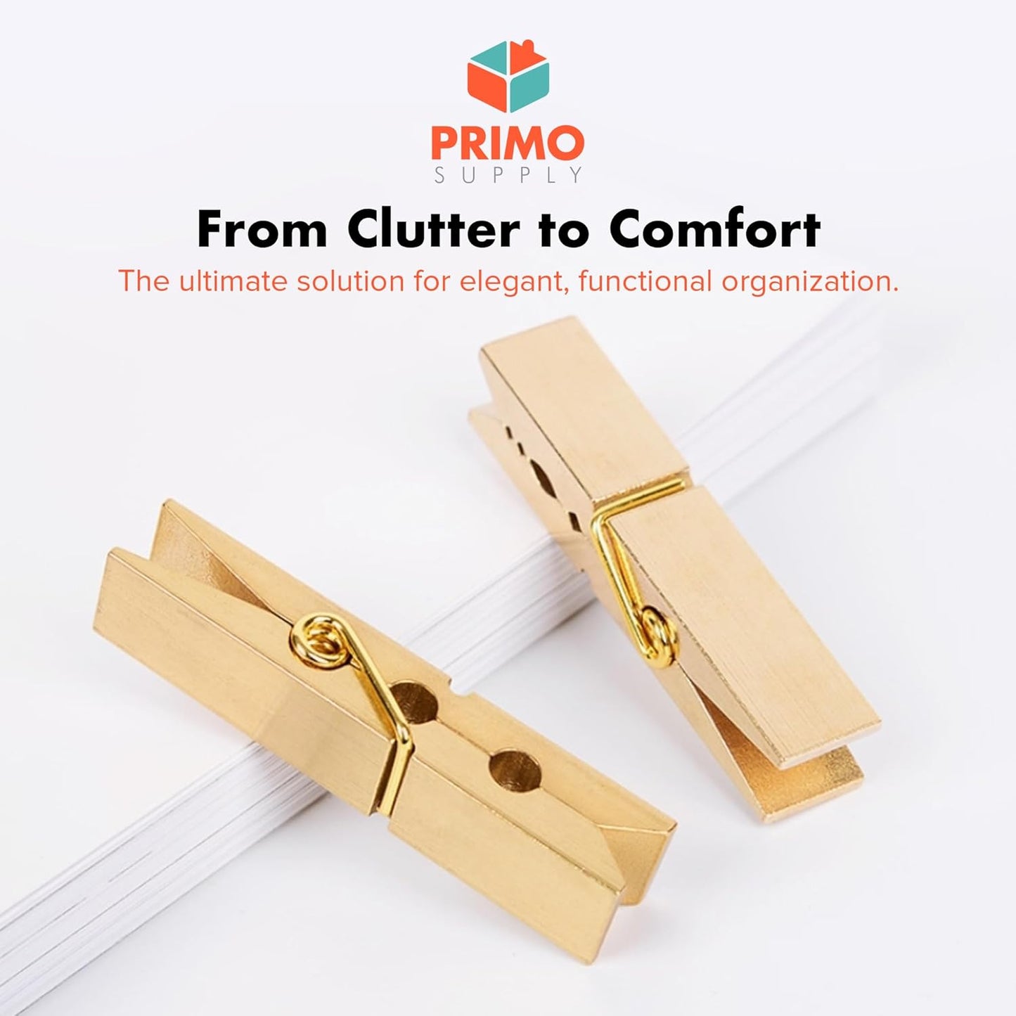 Solid Brass Clothespin Clips – Premium Gold Flat-Mouth Clips for Office, Home & Décor and Stationary