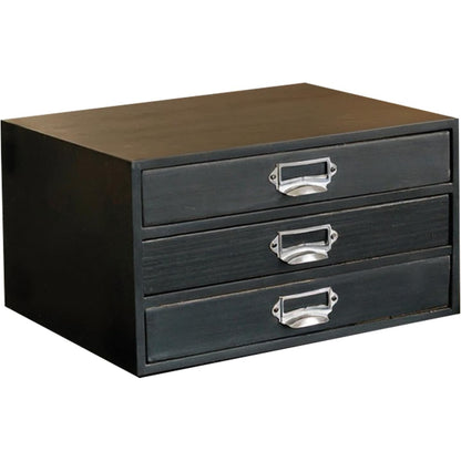 Matte Black Wooden 3-Drawer Desktop Organizer - Stackable Modular Storage Cabinet with Label Pull Handles for Desk, Shelf, Vanity & Crafts