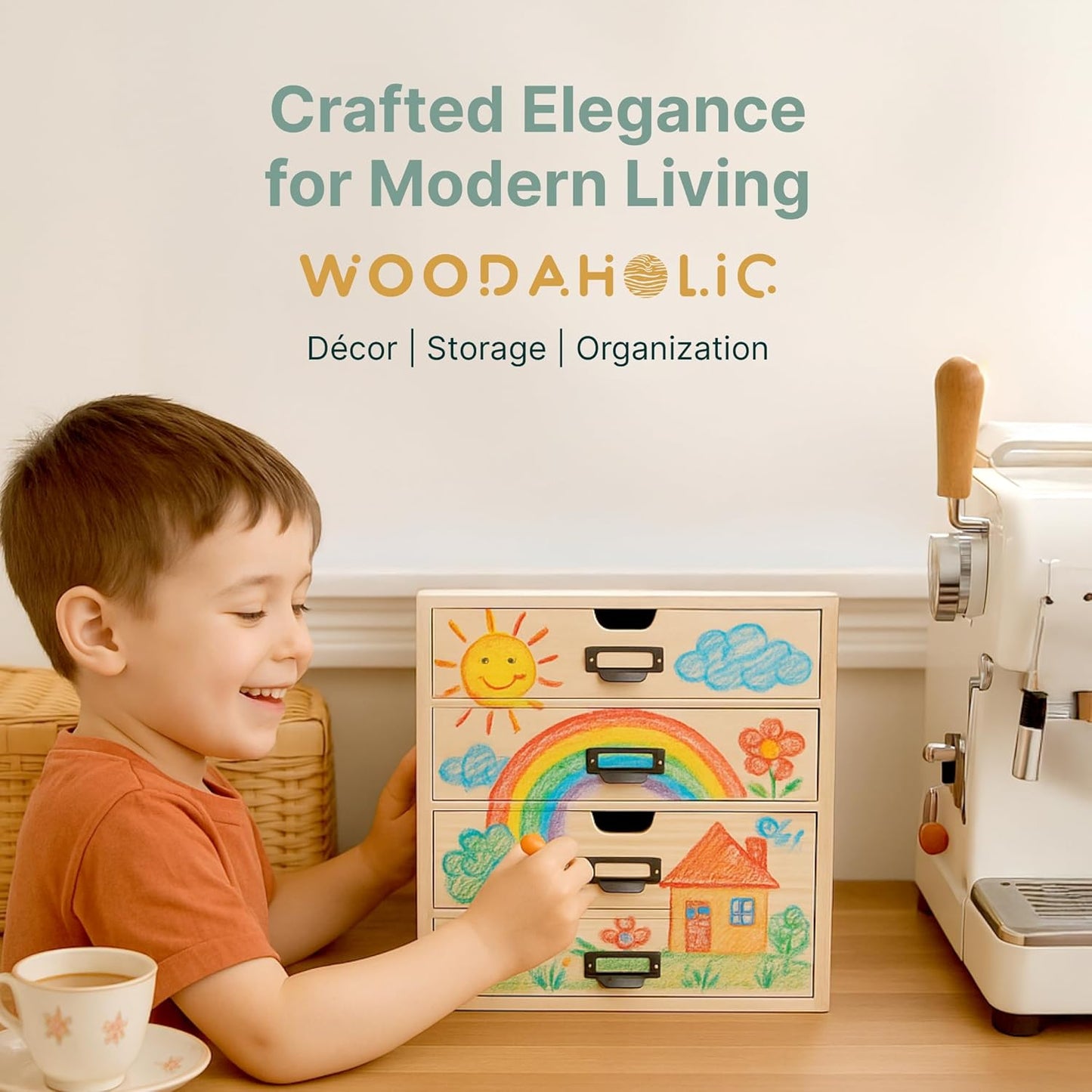DIY Wooden Unfinished 4-Drawer Storage Box for Crafts, Office & Home | Personalizable, Compact Wooden Desktop Organizer