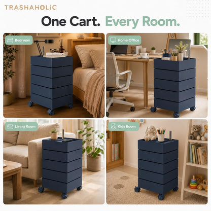 5-Tier Rolling Drawer Storage Cart with 360° Rotating Trays & Locking Wheels - Navy Blue