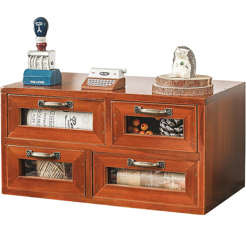 Versatile Mahogany Desk Organizer: 4 Clear Drawers for Easy Storage & Display - Perfect for Office, Vanity, or Kitchen