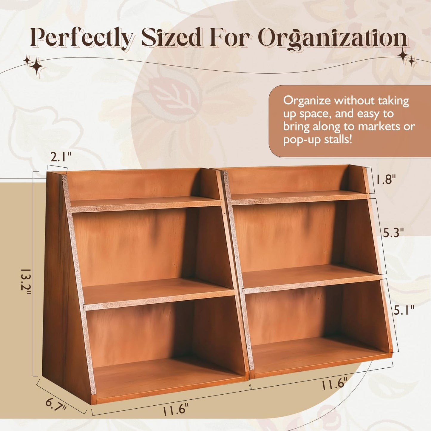 Vintage Wooden 3-Tier Desktop Shelf Organizer Set of 2 – Small Tabletop Display Shelves for Desk, Vanity, Counter, Cosmetics & Collectibles