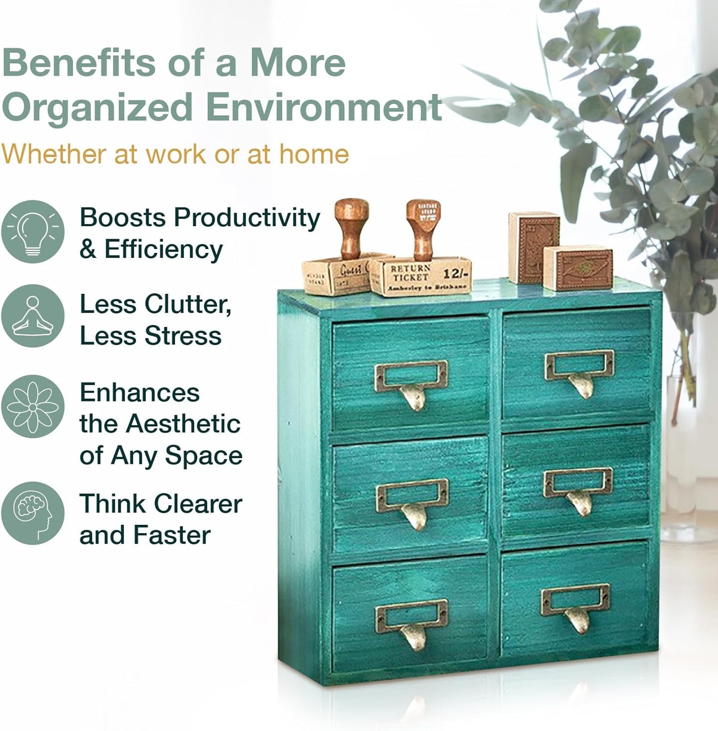 Vintage Card Catalog Drawers for Desktop - 6-Drawer Mini Wood Desktop Cabinets-Fully Assembled