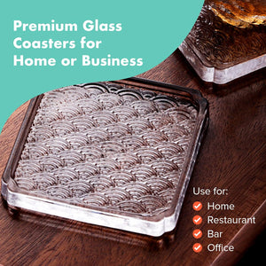 Crystal Clear Square Glass Coasters for Drinks -3x3 inches-Thick Glass Drink Coasters with Outer Lip