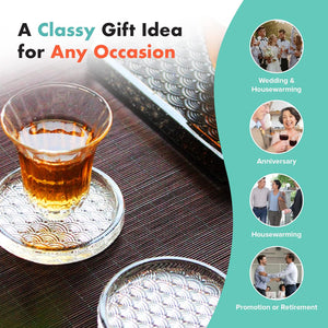 Crystal Clear Round Glass Coasters for Drinks - 3'' Diameter - Luxury Style Glass Coasters for Home