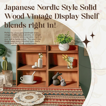 Vintage Wooden 3-Tier Desktop Shelf Organizer Set of 2 – Small Tabletop Display Shelves for Desk, Vanity, Counter, Cosmetics & Collectibles