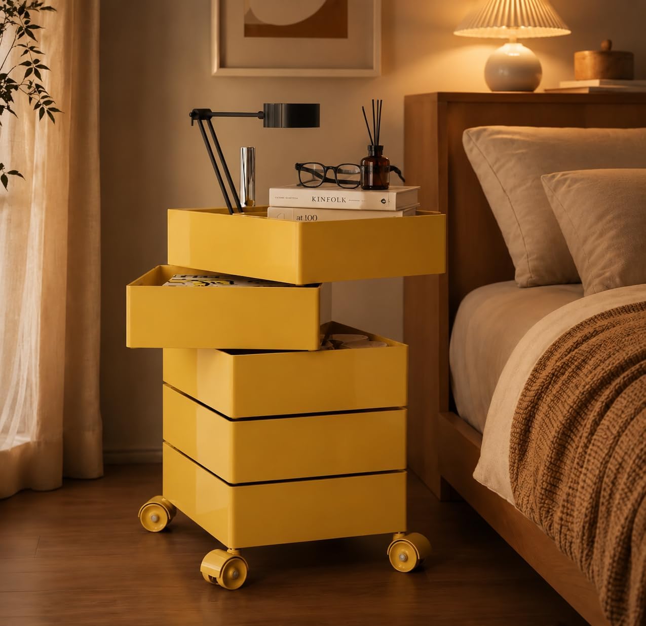 5-Tier Rotating Drawer Utility Cart with Locking Wheels for Crafts, Toys & Office Storage - Yellow