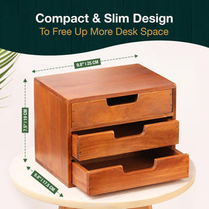 Triple Drawer Desktop Storage Organizer in Modern Wood Design-Countertop Organizer Drawer in Mahogany Wood