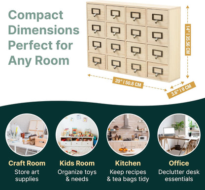 DIY Wooden Unfinished 16-Drawer Apothecary Cabinet
