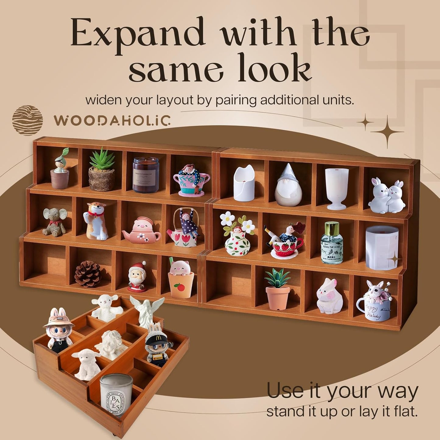 Wooden 3-Tier Display Riser Shelf – Stackable Desktop Organizer for Plants, Candles, Collectibles & Stationery