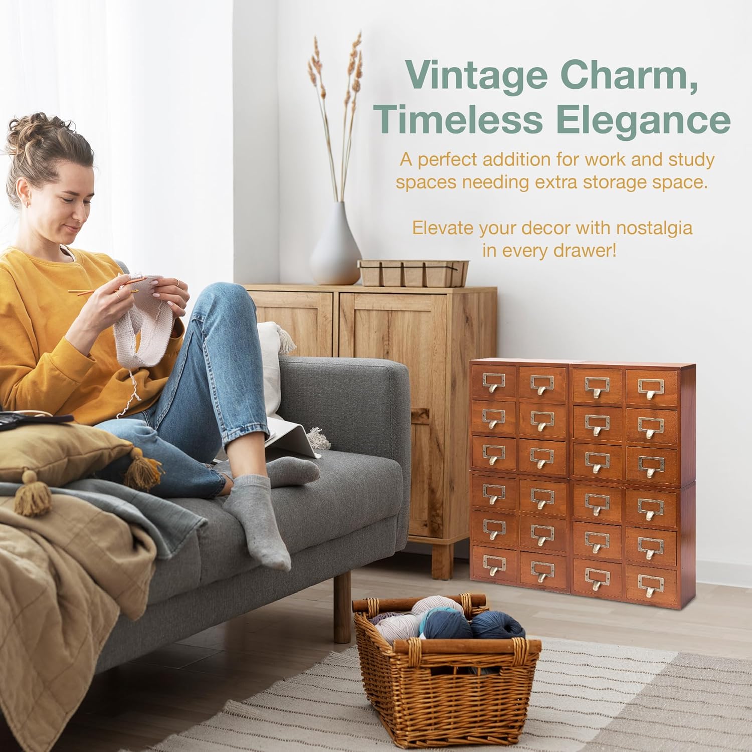 4-Pack Stackable Mahogany Card Catalog Drawers