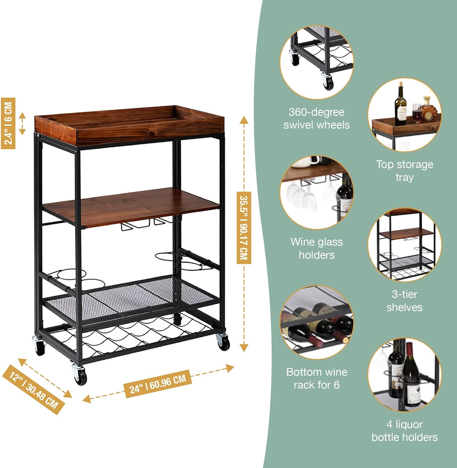 Load image into Gallery viewer, 3-Tier Vintage Bar Cart 