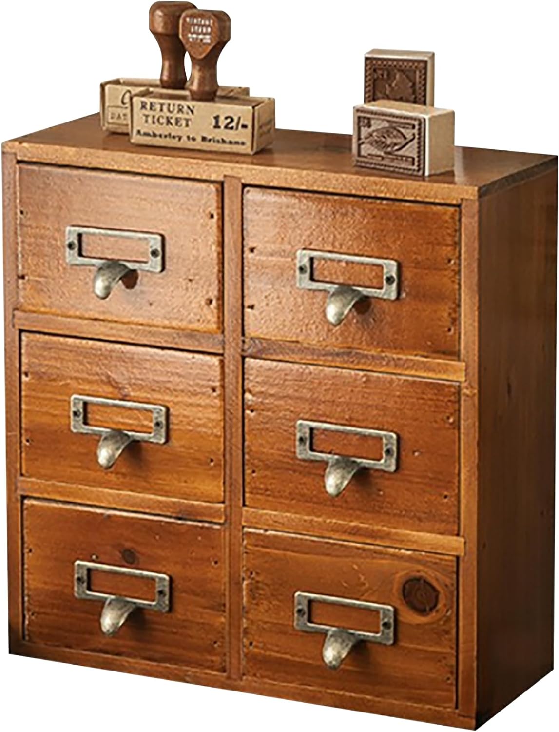 Vintage Card Catalog Drawers for Desktop - 6-Drawer Mini Wood Desktop Cabinets-Fully Assembled