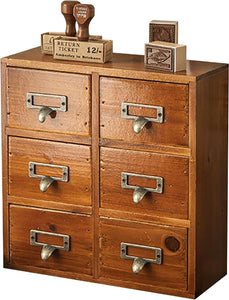 Vintage Card Catalog Drawers for Desktop - 6-Drawer Mini Wood Desktop Cabinets-Fully Assembled