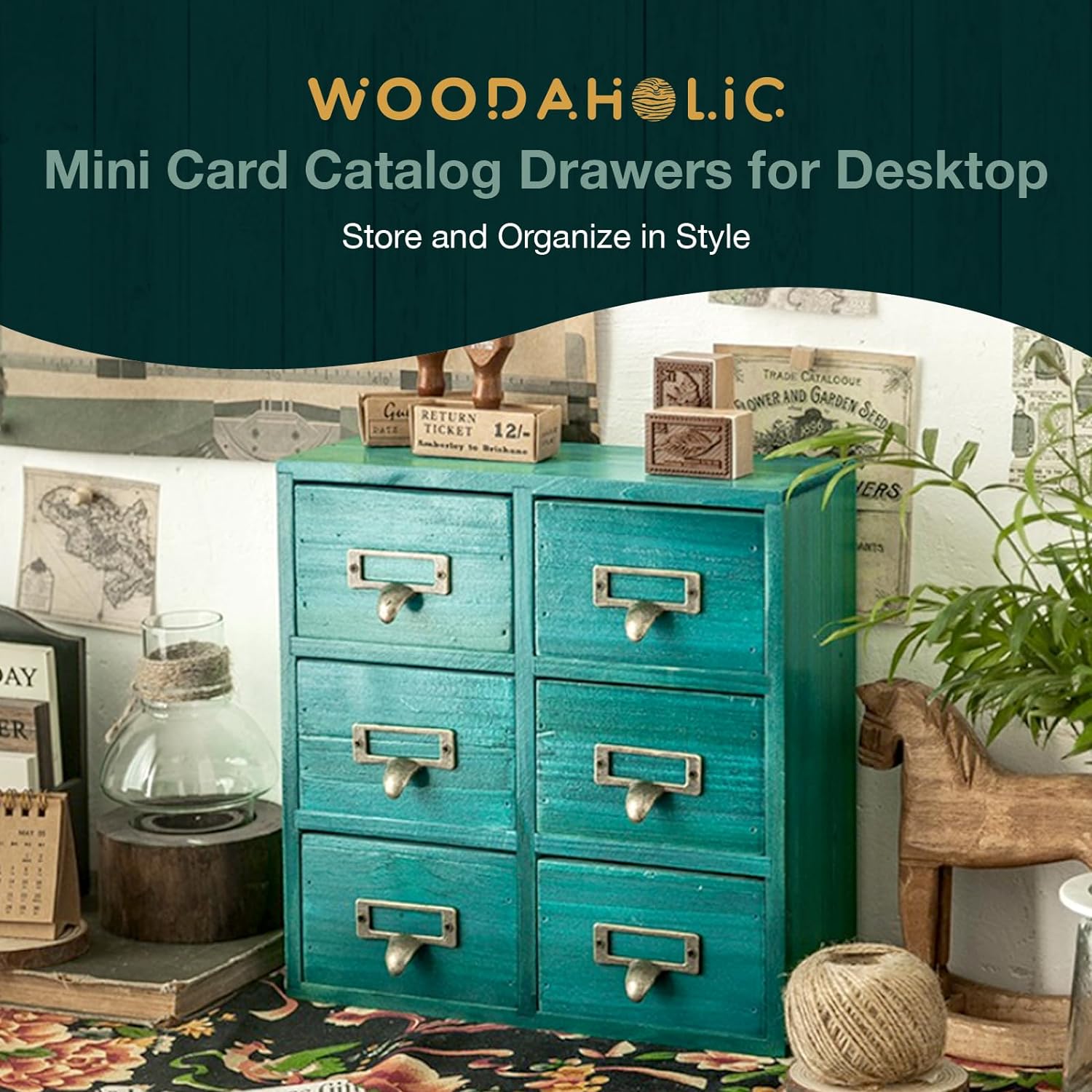 Vintage Card Catalog Drawers for Desktop 6Drawers Mini Primo
