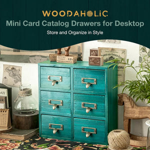 Vintage Card Catalog Drawers for Desktop - 6-Drawer Mini Wood Desktop Cabinets-Fully Assembled