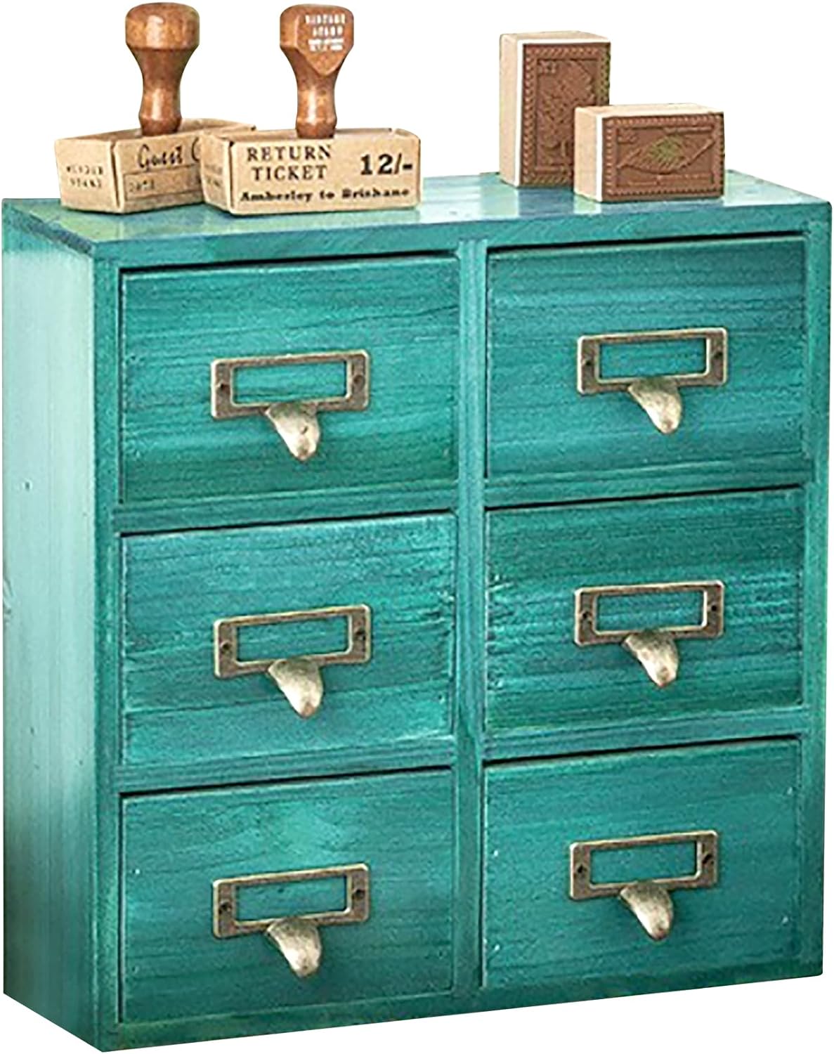 Vintage Card Catalog Drawers for Desktop - 6-Drawer Mini Wood Desktop Cabinets-Fully Assembled