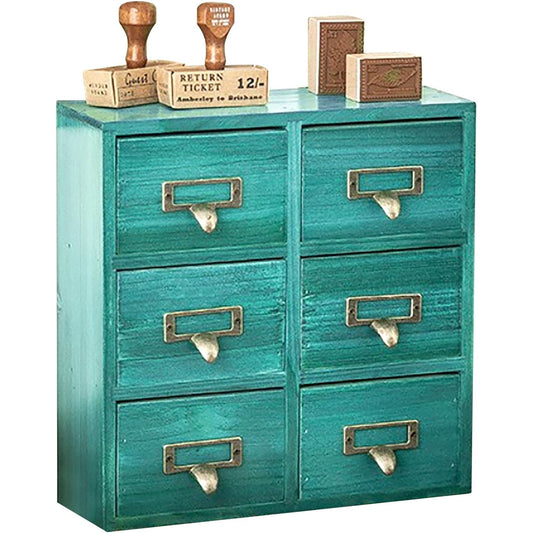 Vintage Card Catalog Drawers for Desktop - 6-Drawer Mini Wood Desktop Cabinets-Fully Assembled