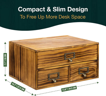 3-Drawer Charred Ebony Wood Desktop Cabinet - Classic Brown Desktop Chest Drawer Unit