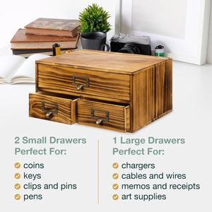 3-Drawer Charred Ebony Wood Desktop Cabinet - Classic Brown Desktop Chest Drawer Unit