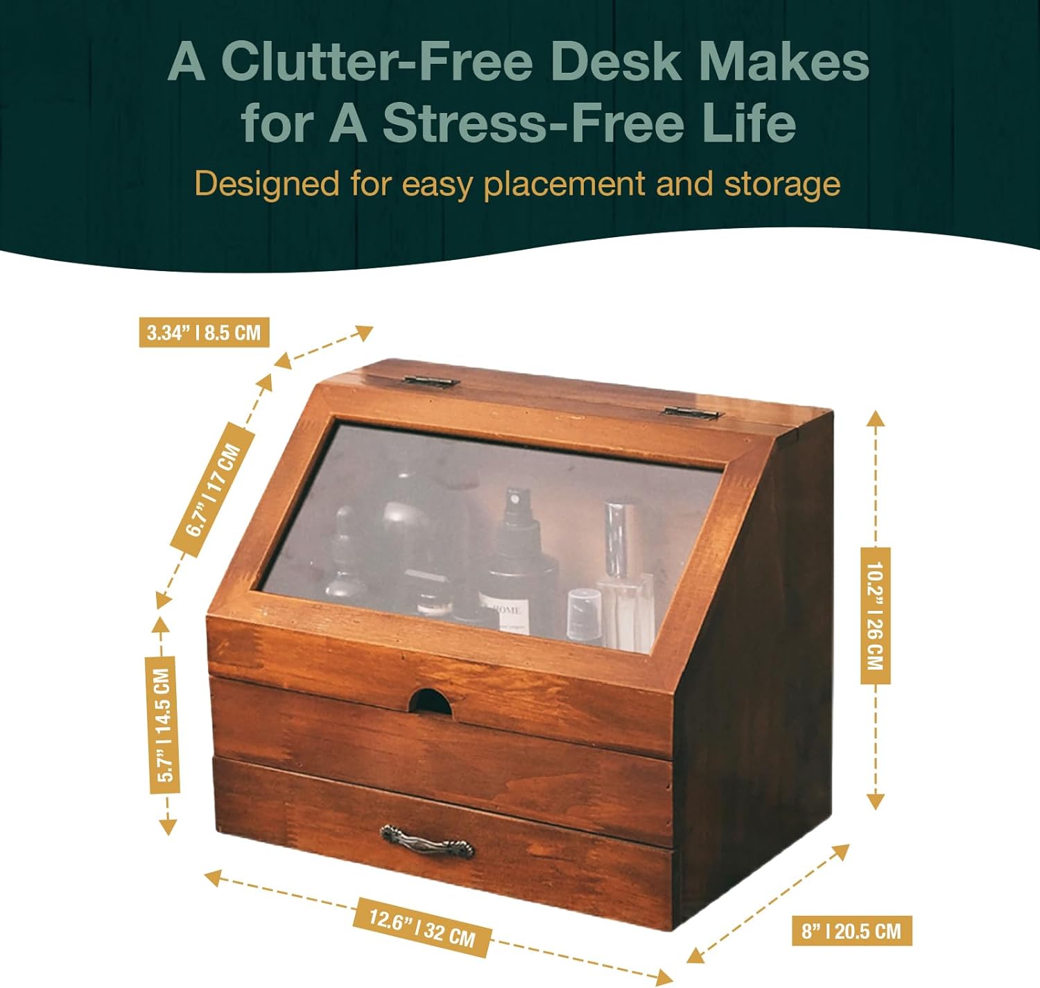 Load image into Gallery viewer, Vintage Tabletop Organizer with Glass Top Compartment 