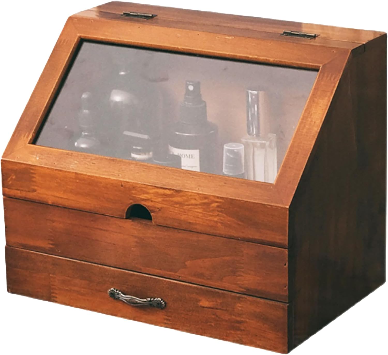 Load image into Gallery viewer, Vintage Tabletop Organizer with Glass Top Compartment 